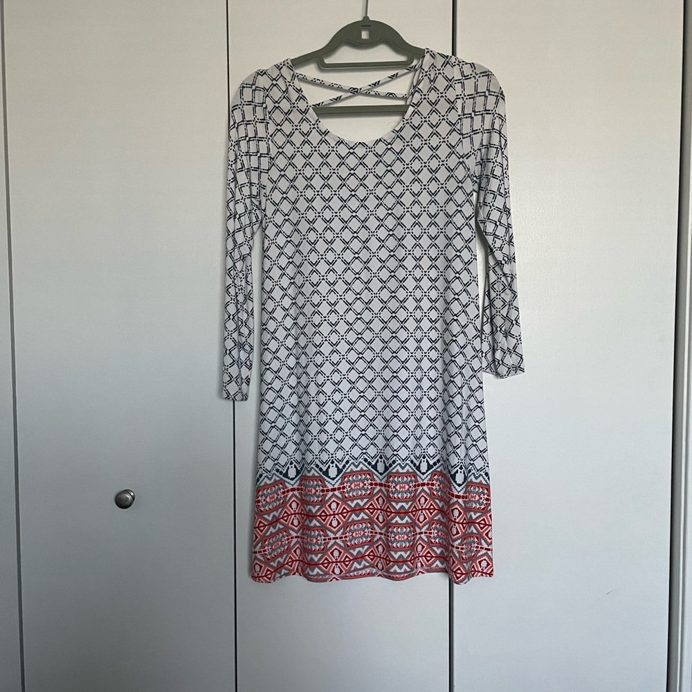 Patterned Coral and Blue Dress Size Small